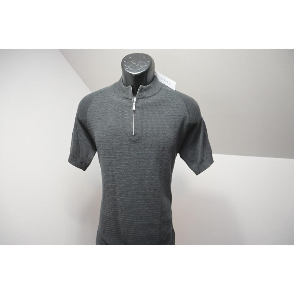 Topman 1/4 Zip Shirt Woven Acrylic Cotton Pull Over Dark Gray Mens Medium NWT‎